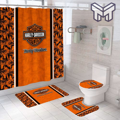 Harley Davidson Bathroom Set With Shower Curtain Shower Curtain And Rug Toilet Seat Lid Covers Bathroom Set Type 02