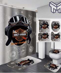 Harley Davidson Bathroom Set With Shower Curtain Shower Curtain And Rug Toilet Seat Lid Covers Bathroom Set Type 04