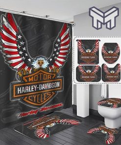 Harley Davidson Bathroom Set With Shower Curtain Shower Curtain And Rug Toilet Seat Lid Covers Bathroom Set Type 08