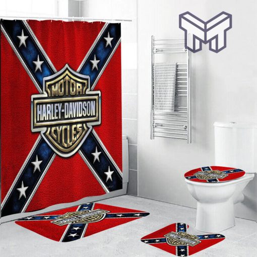 This Harley Davidson Bathroom Set With Shower Curtain is perfect for any fan of the bike! The shower curtain and rug toilet seat lid covers are both made from a rich, textured fabric that will add a touch of elegance to your bathroom. The set also includes a shower curtain, which is made from durable cotton fabric and features a rich, burgundy color. The toilet seat lid cover is also made from durable cotton fabric and features a black and gold design, making it the perfect accessory for any bathroom.