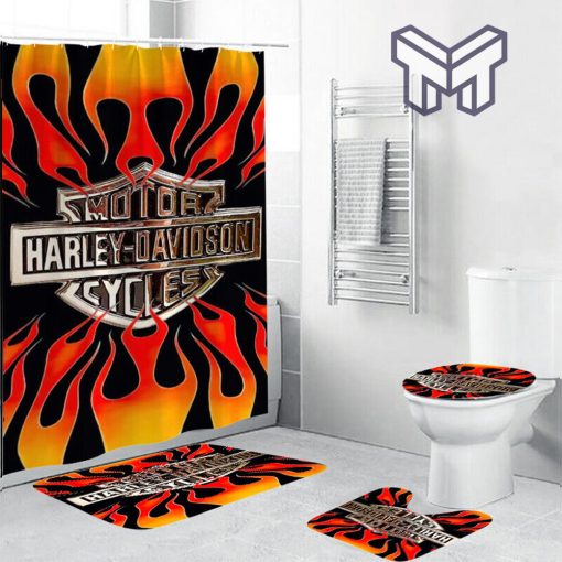 Harley Davidson Bathroom Set With Shower Curtain Shower Curtain And Rug Toilet Seat Lid Covers Bathroom Set Type 16