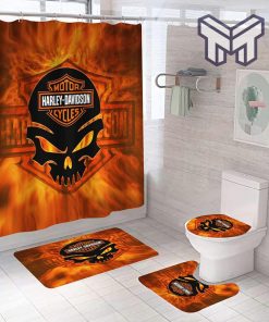 Harley Davidson Bathroom Set With Shower Curtain Shower Curtain And Rug Toilet Seat Lid Covers Bathroom Set Type 18