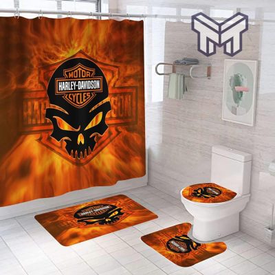 Harley Davidson Bathroom Set With Shower Curtain Shower Curtain And Rug Toilet Seat Lid Covers Bathroom Set Type 18