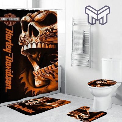 Harley Davidson Bathroom Set With Shower Curtain Shower Curtain And Rug Toilet Seat Lid Covers Bathroom Set Type 19