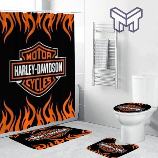 Harley Davidson Bathroom Set With Shower Curtain Shower Curtain And Rug Toilet Seat Lid Covers Bathroom Set Type 22