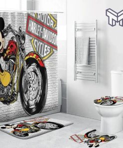 Harley Davidson In Funny Cartoon Bathroom Mat Rug Set Waterproof Decoration