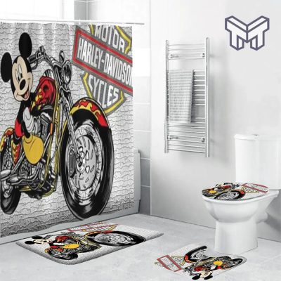 Harley Davidson In Funny Cartoon Bathroom Mat Rug Set Waterproof Decoration