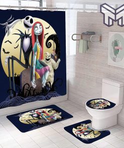 Jack Skellington and Sally Happy Halloween Bathroom Set With Shower Curtain Shower Curtain And Rug Toilet Seat Lid Covers Bathroom Set