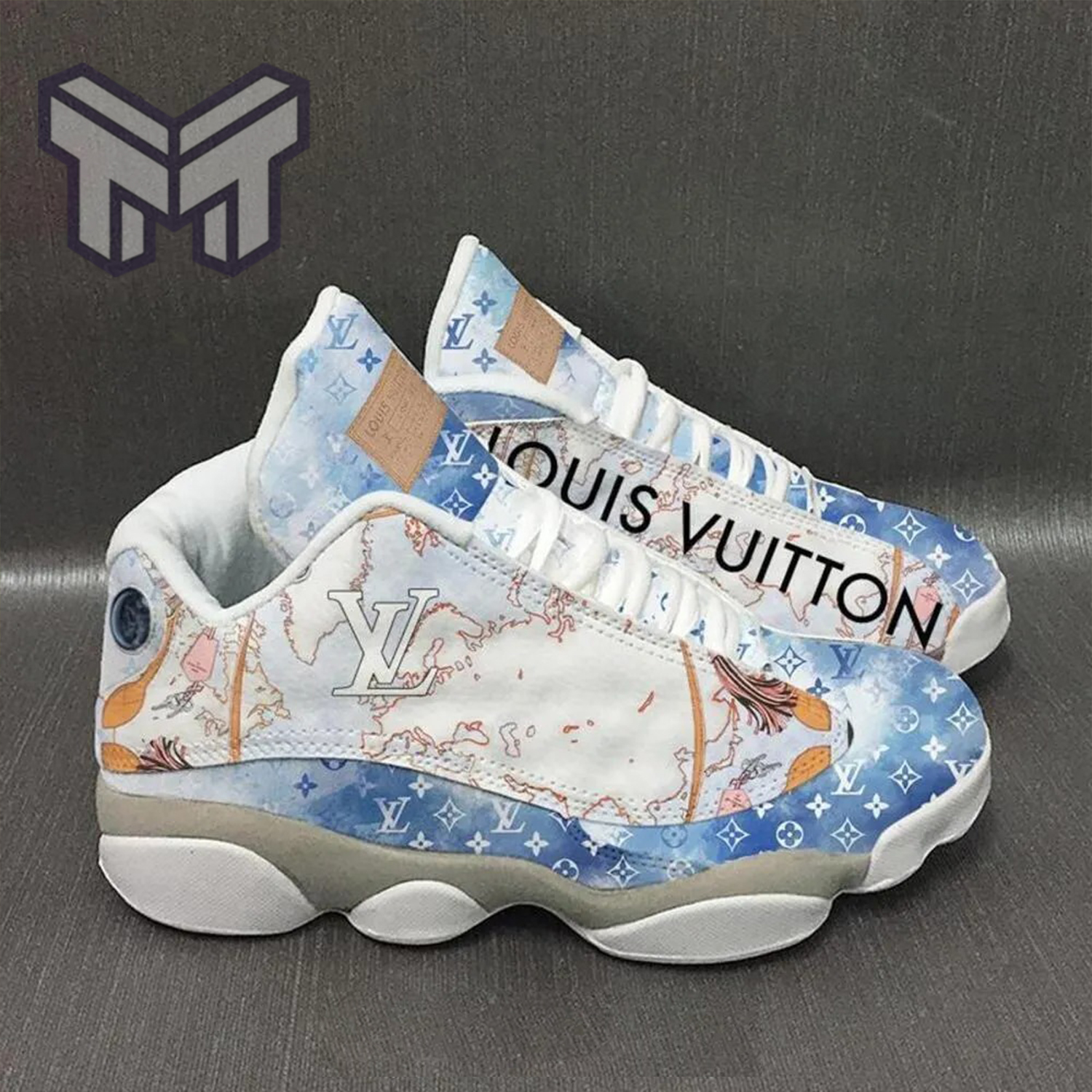 Lv Louis Vuitton Blue White Sneakers Air Jordan 13 Shoes - TAGOTEE %