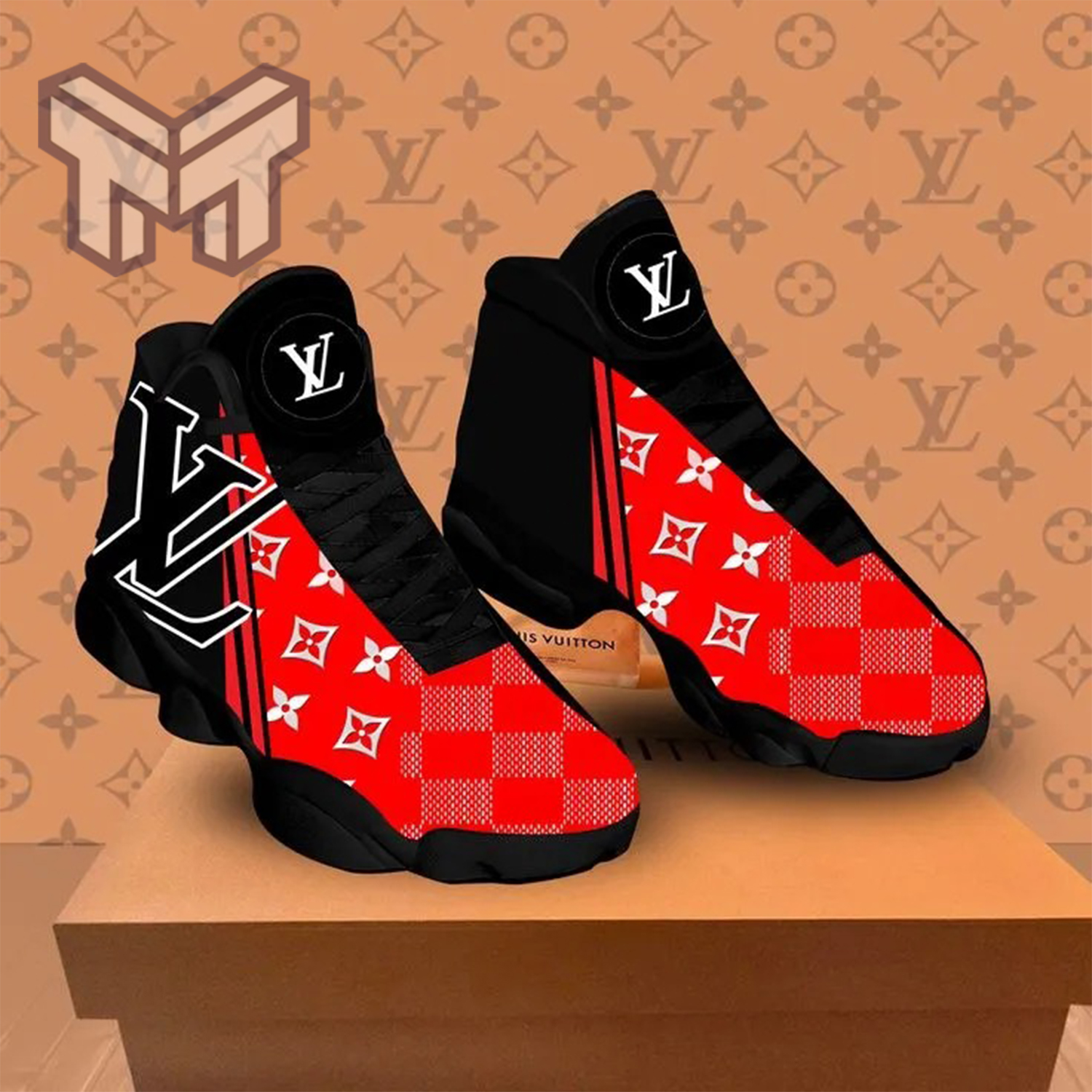 Louis Vuitton Supreme Black Red Air Jordan 13 Sneakers Shoes Hot