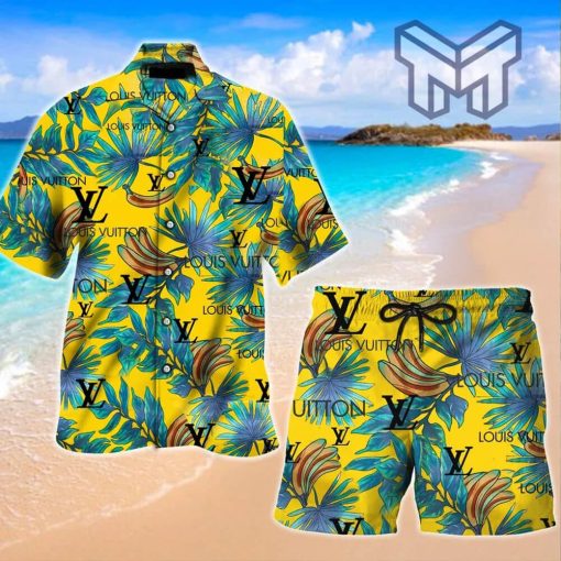 Louis Vuitton Banana Yellow Hawaii Set Luxury Brand Fashion Hawaiian Shirt And Shorts