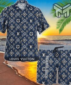 Louis Vuitton Blue Luxury Brand Fashion Hawaiian Shirt And Shorts