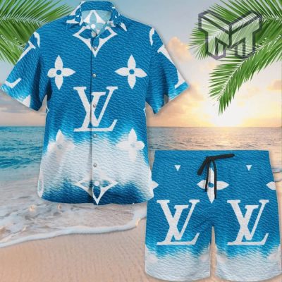 Louis Vuitton Blue Sky Luxury Brand Premium Fashion Hawaiian Shirt And Shorts