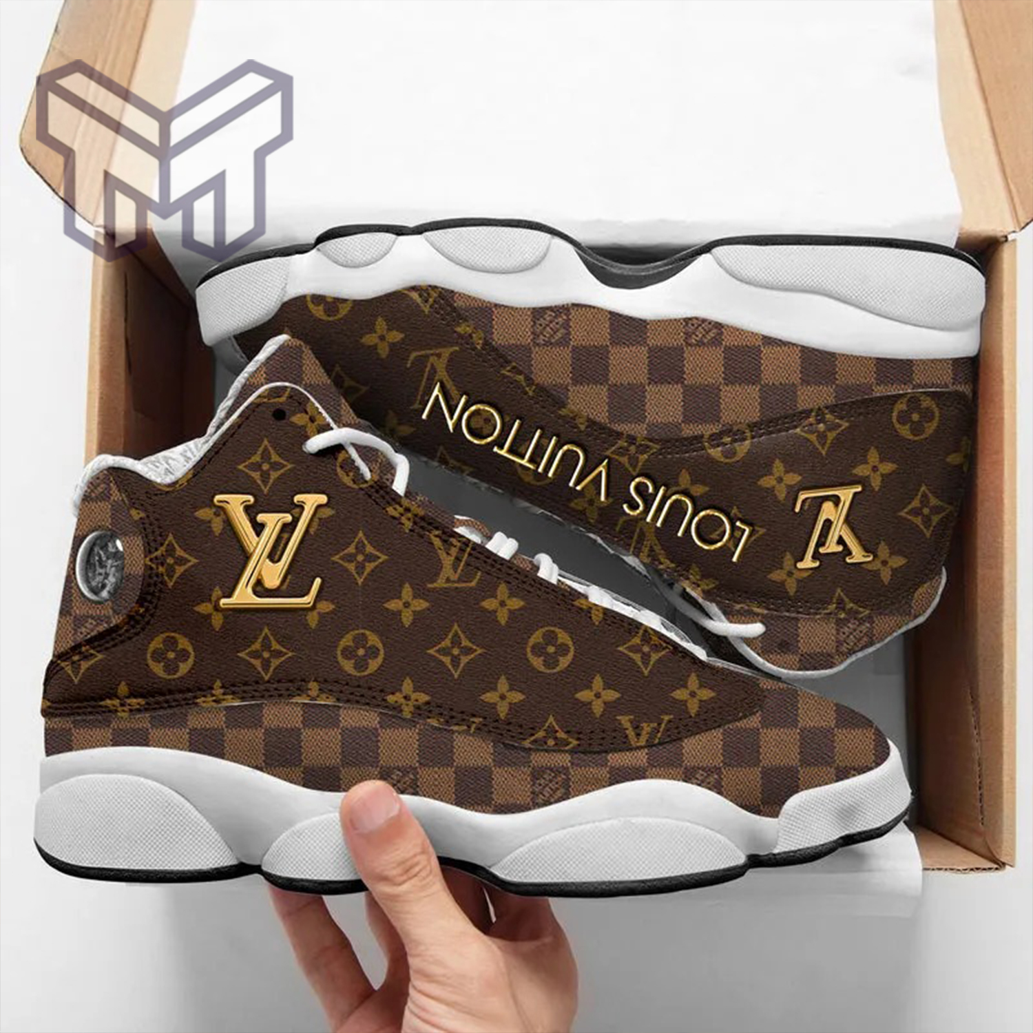LV Air Jordan 13 Sneaker Form Jordan 13 Sneaker Hot 2022 Louis Vuitton  Brown Sneaker Gift For LV Fans