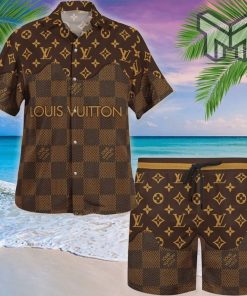 Louis Vuitton Brown Luxury Brand Fashion Hawaiian Shirt And Shorts