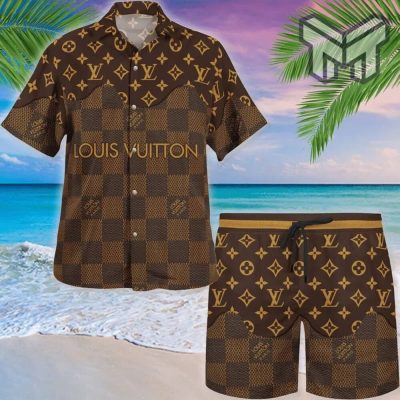 Louis Vuitton Brown Luxury Brand Fashion Hawaiian Shirt And Shorts