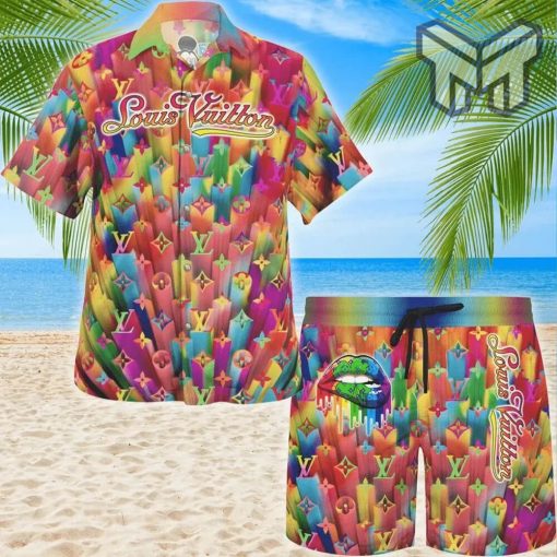 Louis Vuitton Colorful Lip Luxury Brand Fashion Hawaii Set Hawaiian Shirt And Shorts