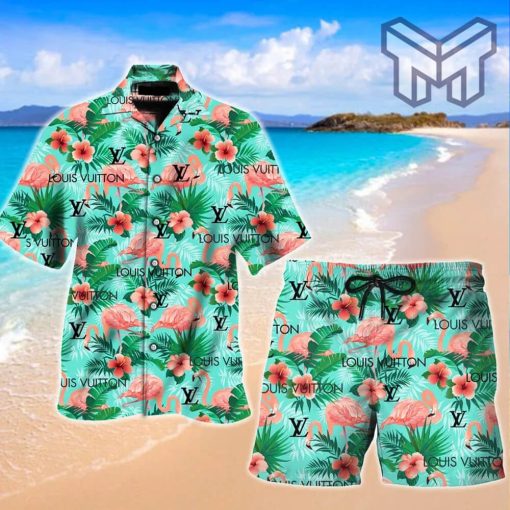 Louis Vuitton Flamingo Premium Hawaii Set Luxury Brand Fashion Hawaiian Shirt And Shorts