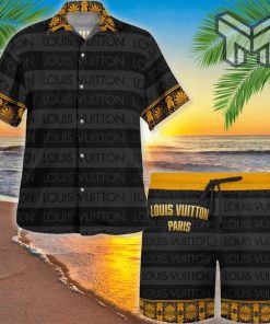 Louis Vuitton Grey Black Yellow Luxury Brand Fashion Hawaiian Shirt And Shorts