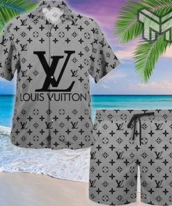 Louis Vuitton Grey Luxury Brand Fashion Hawaiian Shirt And Shorts