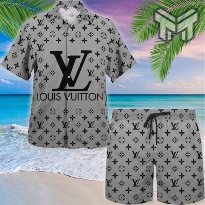 Louis Vuitton Grey Luxury Brand Fashion Hawaiian Shirt And Shorts