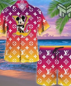 Louis Vuitton Mickey Mouse Disney Orange Luxury Brand Premium Fashion Hawaiian Shirt And Shorts