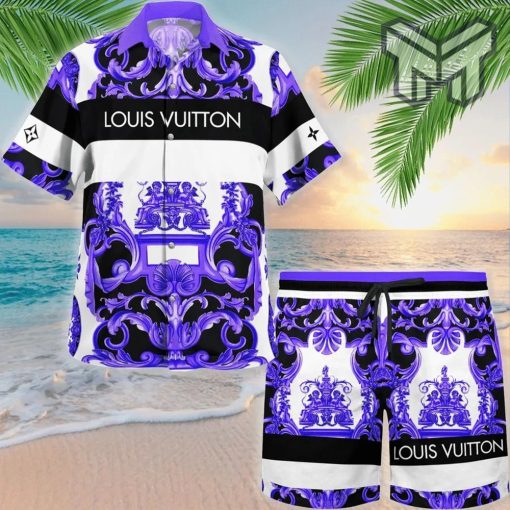 Louis Vuitton Purple Luxury Brand Fashion Hawaiian Shirt And Shorts