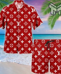 Louis Vuitton Red Luxury Brand Fashion Hawaiian Shirt And Shorts