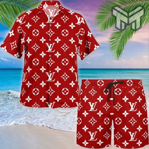 Louis Vuitton Red Luxury Brand Fashion Hawaiian Shirt And Shorts