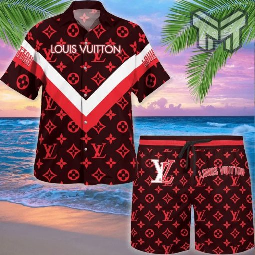 Louis Vuitton Red Luxury Brand Premium Fashion Hawaiian Shirt And Shorts