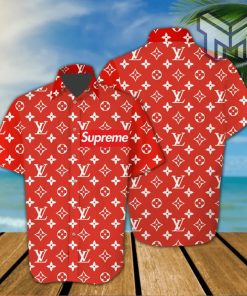 Louis Vuitton Supreme White Logo Red Luxury Brand Premium Fashion Hawaiian Shirt And Shorts