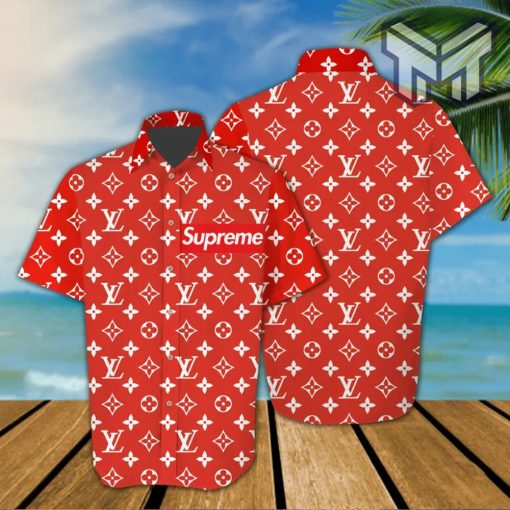 Louis Vuitton Supreme White Logo Red Luxury Brand Premium Fashion Hawaiian Shirt And Shorts