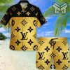 Louis Vuitton Yellow Black Pattern Luxury Brand Fashion Hawaiian Shirt And Shorts