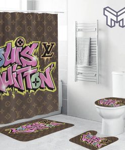 Louis vuitton lv bathroom set hot 2023 luxury shower curtain bath rug mat home decor