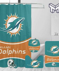 Miami Dolphins Logo Waterproof Shower Curtain Non-Slip Toilet Lid Cover Bath Mat - Bathroom Set Gifts For Fans