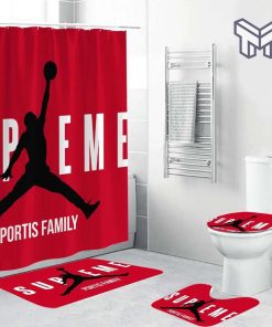 Supreme Black AJ Jordan Logo Bathroom Mat Rug Set Waterproof Decoration Luxury Brand