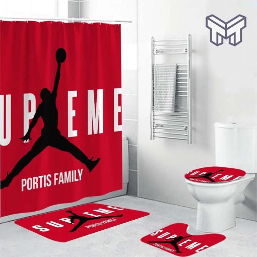 Supreme Black AJ Jordan Logo Bathroom Mat Rug Set Waterproof Decoration Luxury Brand