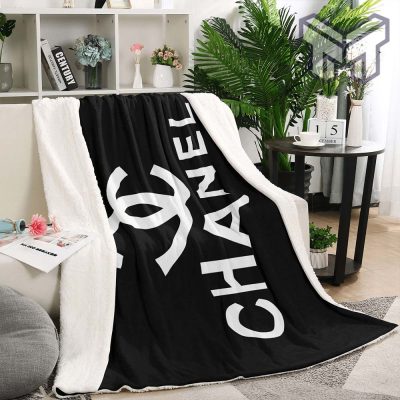 Black Classic Chanel Logo Fashion Luxury Brand Premium Blanket Fleece Living Room Luxury Blanket For Home