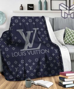 Blue Louis Vuitton Logo Fashion Luxury Brand Premium Blanket Fleece Living Room Luxury Blanket For Home