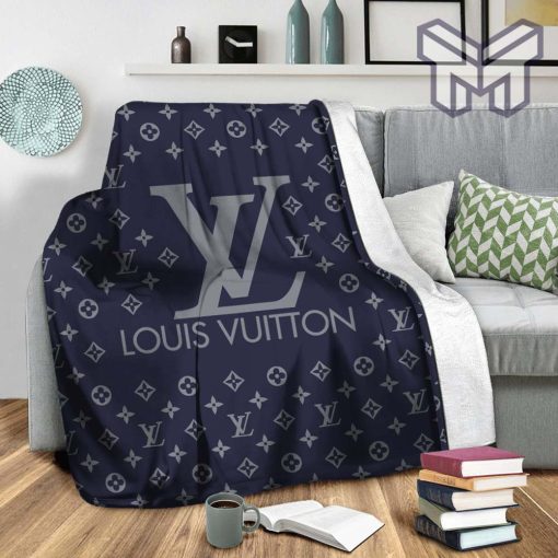 Blue Louis Vuitton Logo Fashion Luxury Brand Premium Blanket Fleece Living Room Luxury Blanket For Home