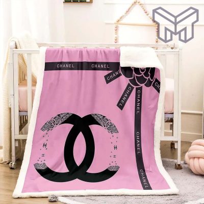 Chanel Flowers Pinky Logo Luxury Brand Premium Blanket Fleece Living Room Luxury Blanket For Home