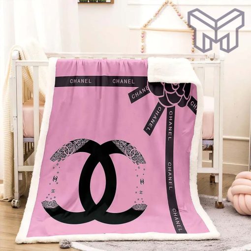 Chanel Flowers Pinky Logo Luxury Brand Premium Blanket Fleece Living Room Luxury Blanket For Home