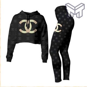 Chanel black croptop hoodie leggings for women luxury brand clothing clothes outfit hot 2023