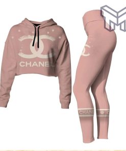Chanel pink croptop hoodie leggings for women luxury brand clothing clothes outfit hot 2023