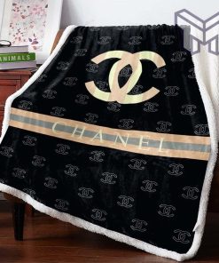 Chanel yellow logo black luxury brand premium blanket fleece hot 2023 for home decor