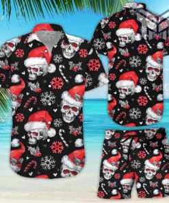 Christmas Skull Hawaiian Shirt - Christmas Skulls With Candy Canes Hawaiian Shirt And Shorts