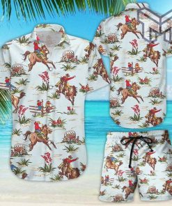 Cowboy Hawaiian Shirt Floral Cowboy Riding Horse Button Down Shirt Cowboy Gift Idea