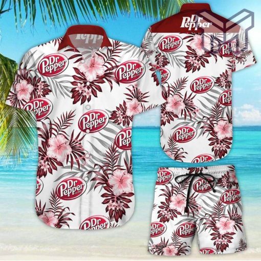 Dr Pepper Tropical Flower Aloha Hawaiian Shirts and short Summer Hawaiian Beach day 3D Hawaiian Shirt