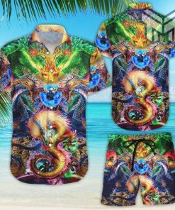 Dragon Button Down Shirt Colorful Dragons Hawaiian Shirt Dragon Gifts For Adults