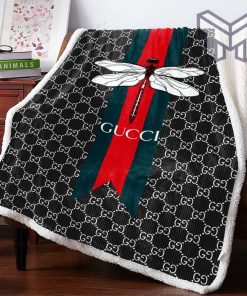 Dragonfly Gucci Fashion Luxury Brand Premium Blanket Fleece Living Room Luxury Blanket For Home